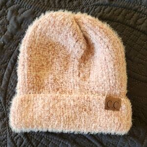 C.C. Beanie hat pink boucle knit‎